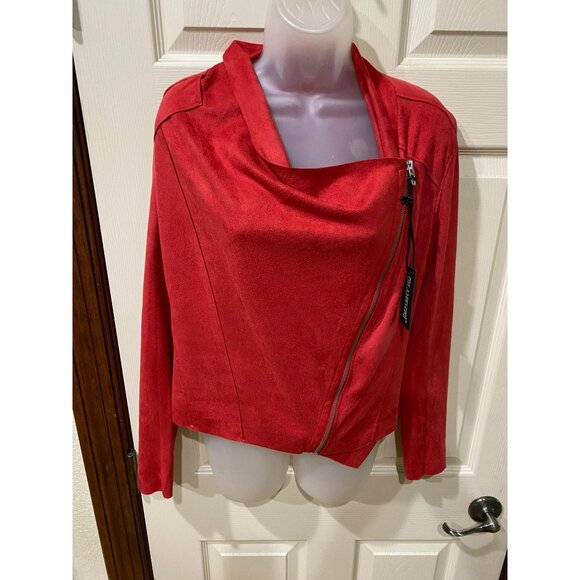 NWT Blanknyc Red Faux Suede Draped Moto Jacket Women’s S Asymmetrical Zipper Sty - Picture 10 of 10